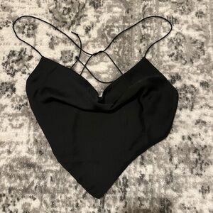 Open strappy back cowl neck handkerchief crop top